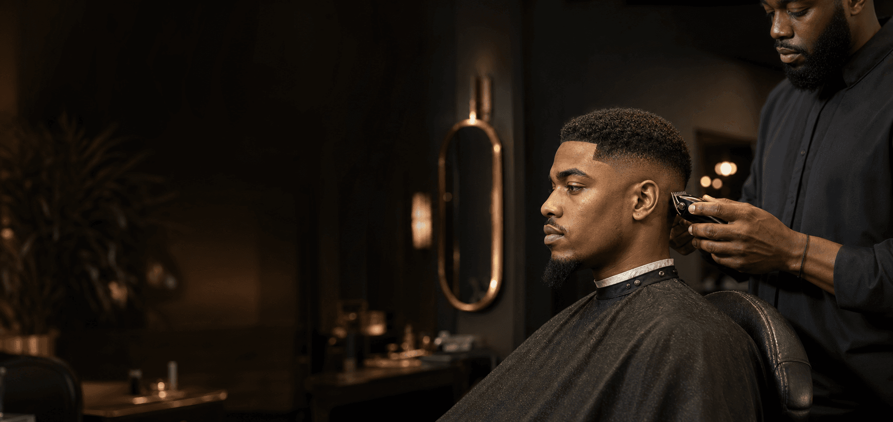 A barber giving a client a precision fade in Dre's Barbershop